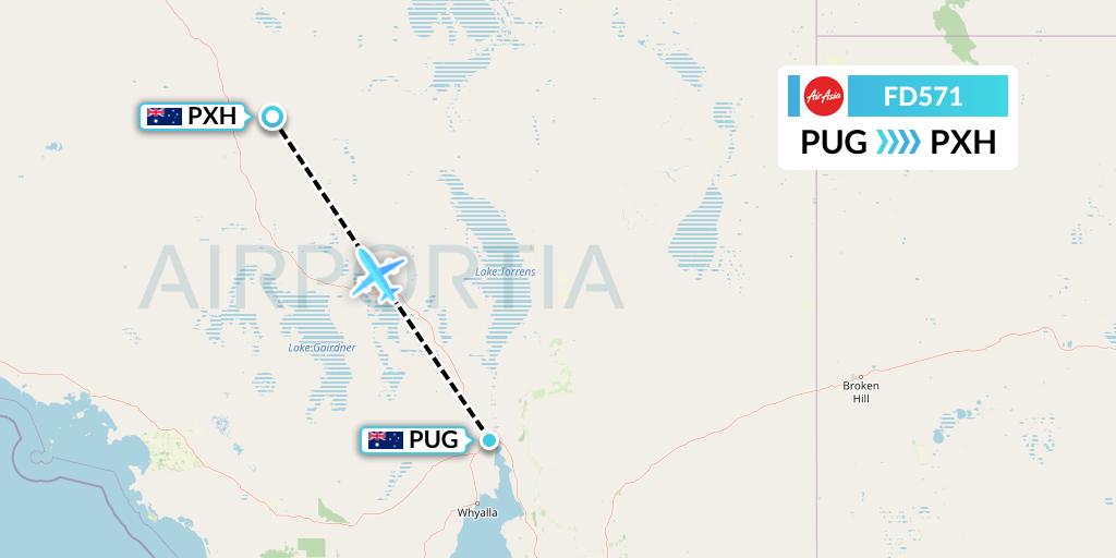 FD571 Thai AirAsia Flight Map: Port Augusta to Prominent Hill