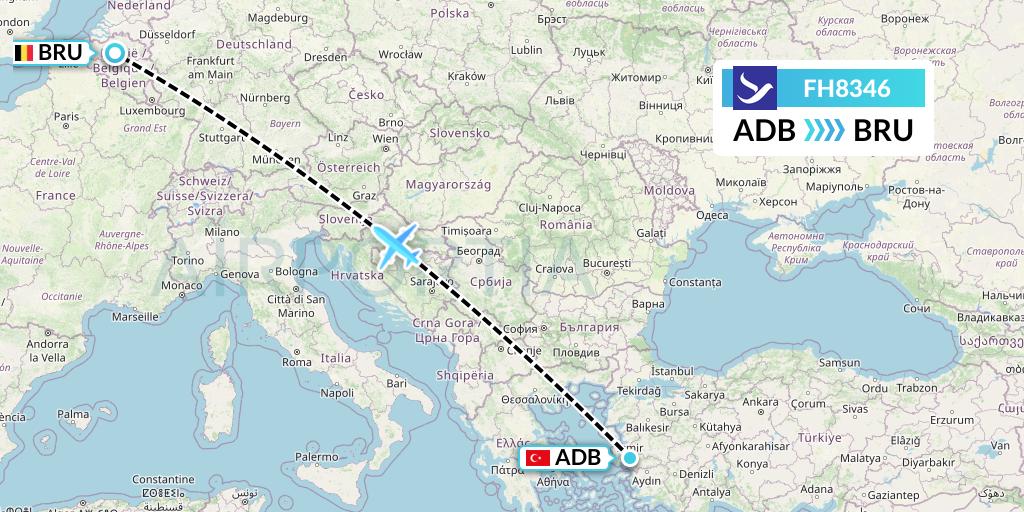 FH8346 Freebird Airlines Flight Map: Izmir to Brussels