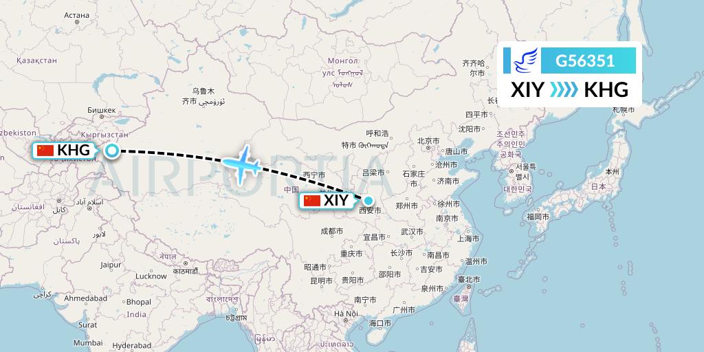 G56351 China Express Airlines Flight Map: Xi'an to Kashgar