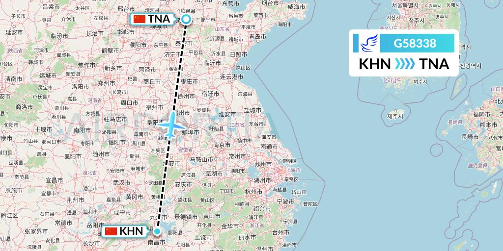 G58338 China Express Airlines Flight Map: Nanchang to Jinan