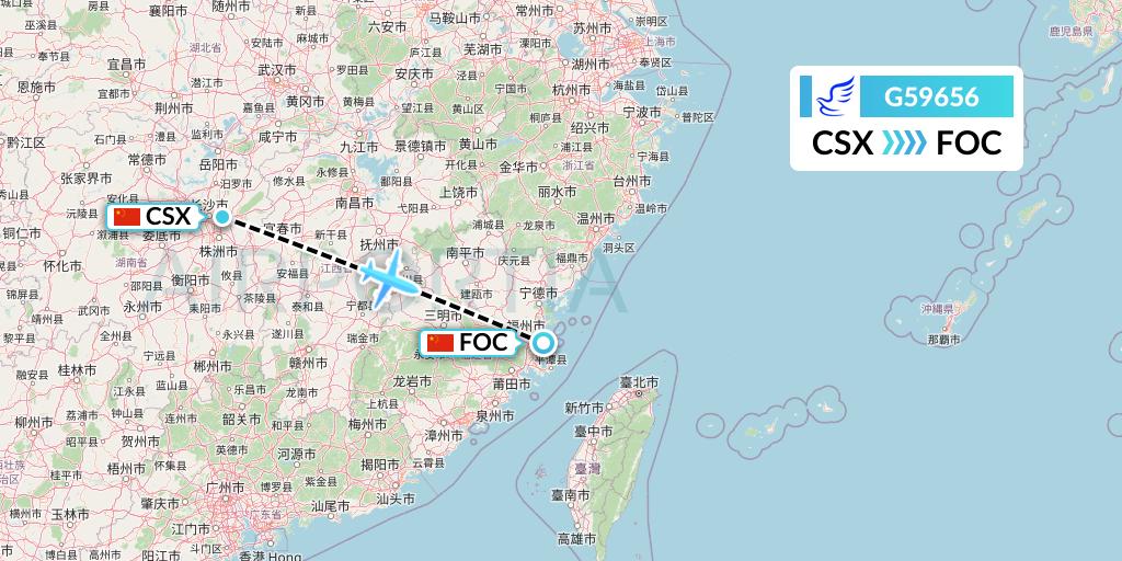 G59656 China Express Airlines Flight Map: Changsha to Fuzhou