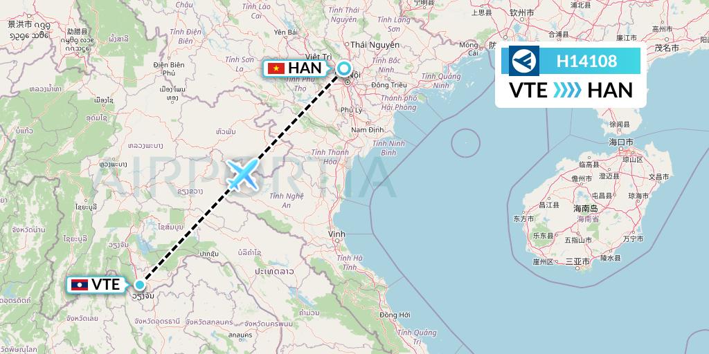 H14108 Hahn Air Systems Flight Map: Vientiane to Hanoi