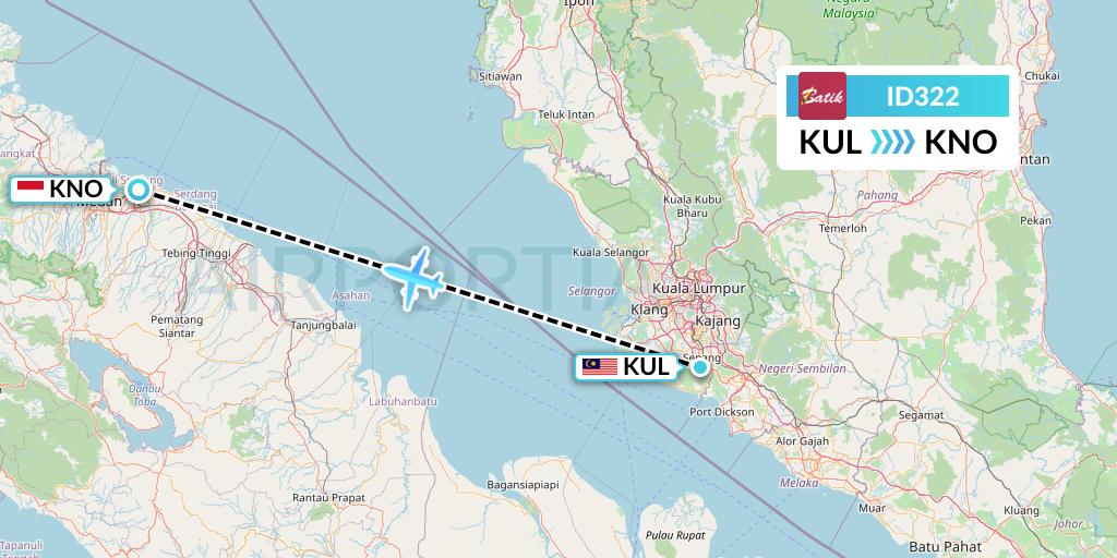 ID322 Batik Air Flight Map: Kuala Lumpur to Medan