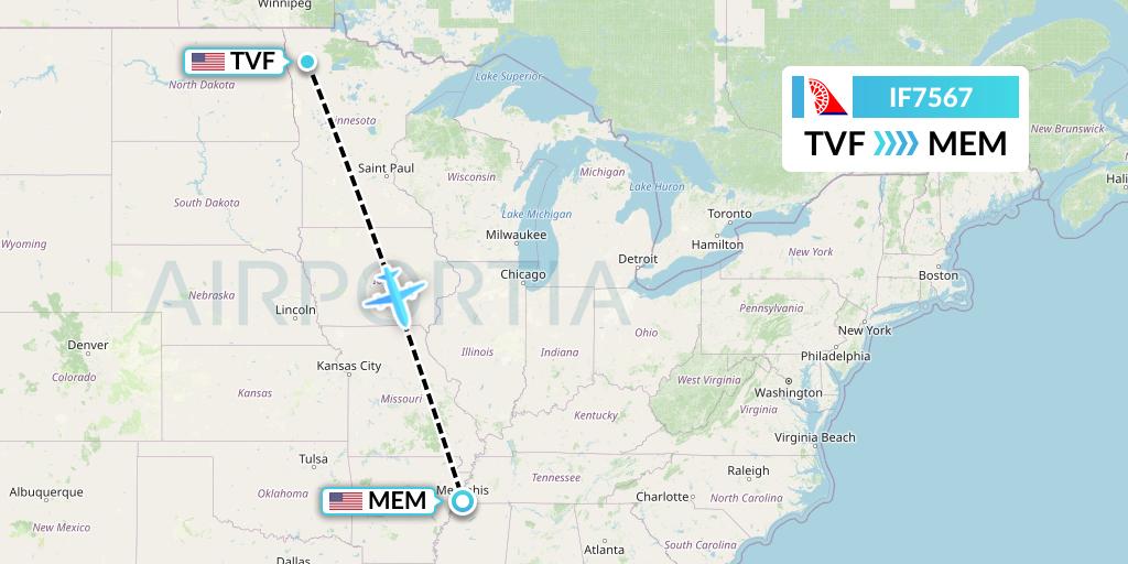 IF7567 Fly Baghdad Flight Map: Thief River Falls to Memphis