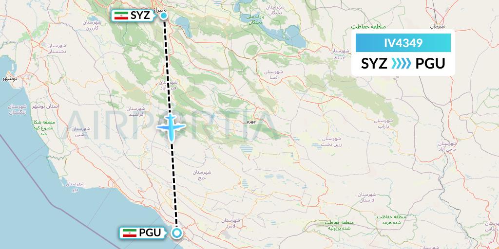 IV4349 VVB Aviation Malta Flight Map: Shiraz to Assaluyeh