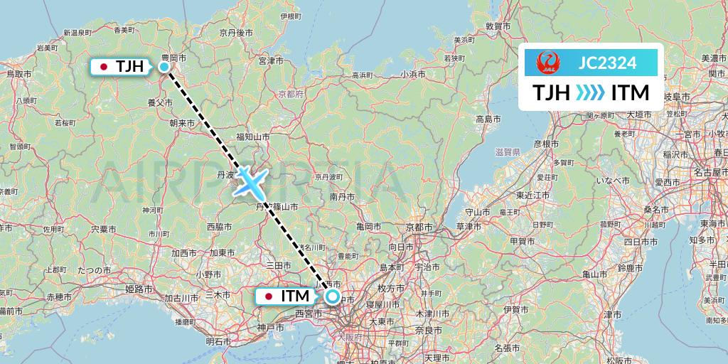 JC2324 Japan Air Commuter Flight Map: Tajima to Osaka