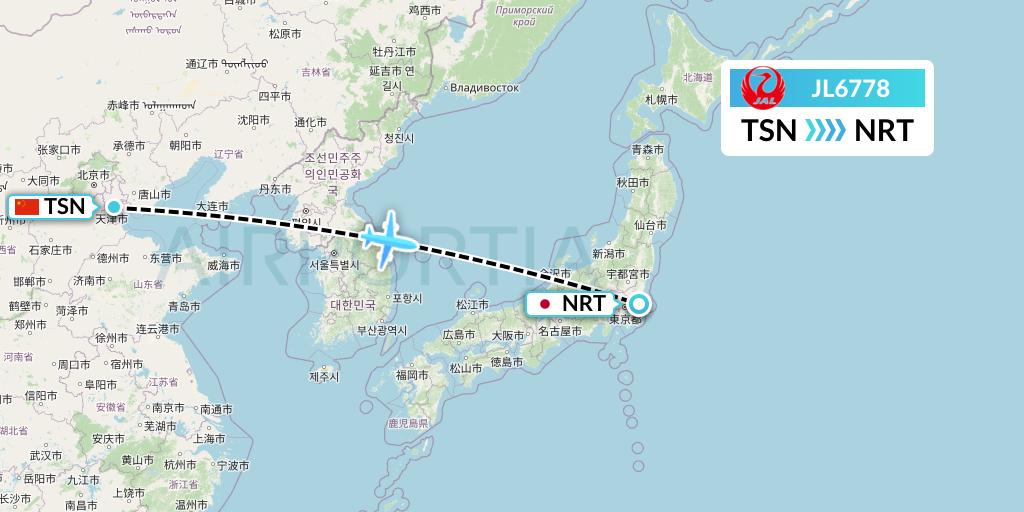 JL6778 Japan Airlines Flight Map: Tianjin to Tokyo