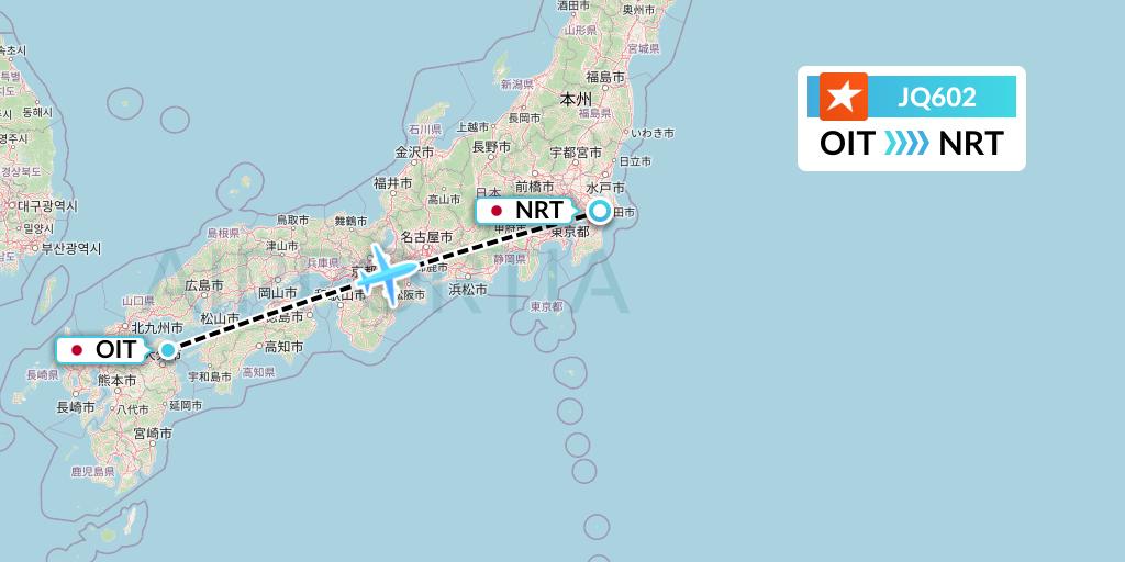 JQ602 Jetstar Airways Flight Map: Oita to Tokyo