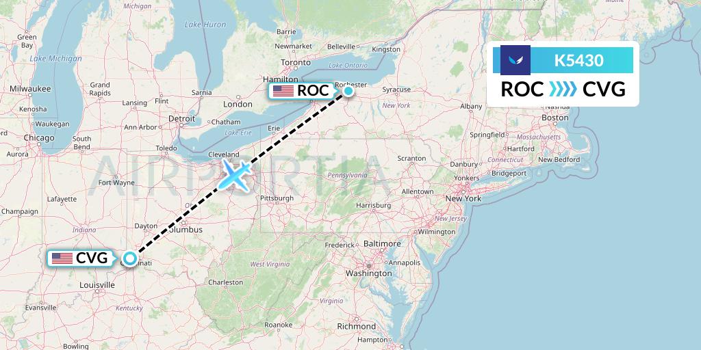 K5430 SeaPort Airlines Flight Map: Rochester to Cincinnati