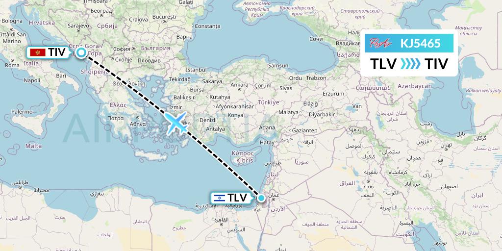 KJ5465 Air Incheon Flight Map: Tel Aviv to Tivat