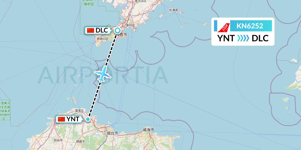 KN6252 China United Airlines Flight Map: Yantai to Dalian