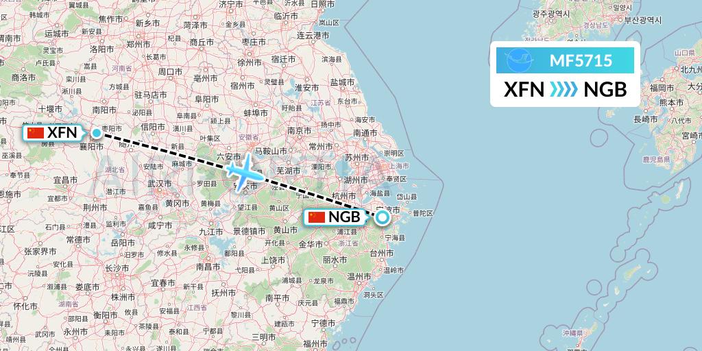 MF5715 Xiamen Airlines Flight Map: Xiangyang to Ningbo