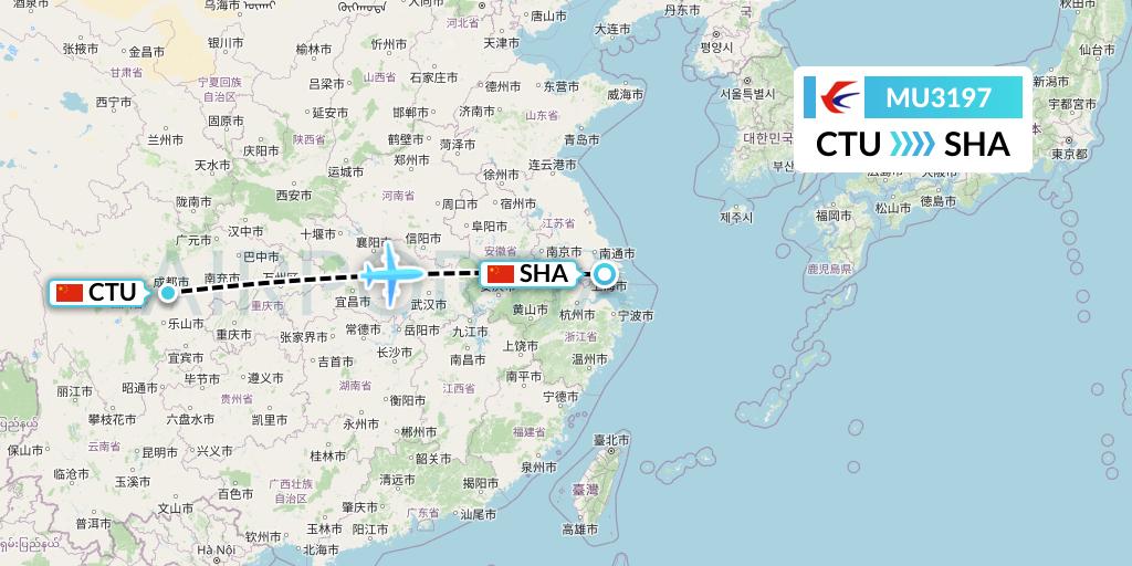 MU3197 China Eastern Airlines Flight Map: Chengdu to Shanghai