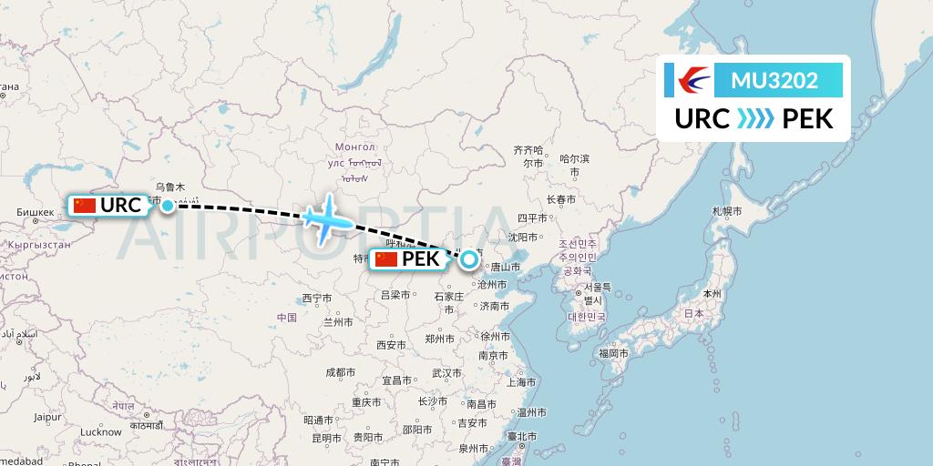 MU3202 China Eastern Airlines Flight Map: Urumqi to Beijing