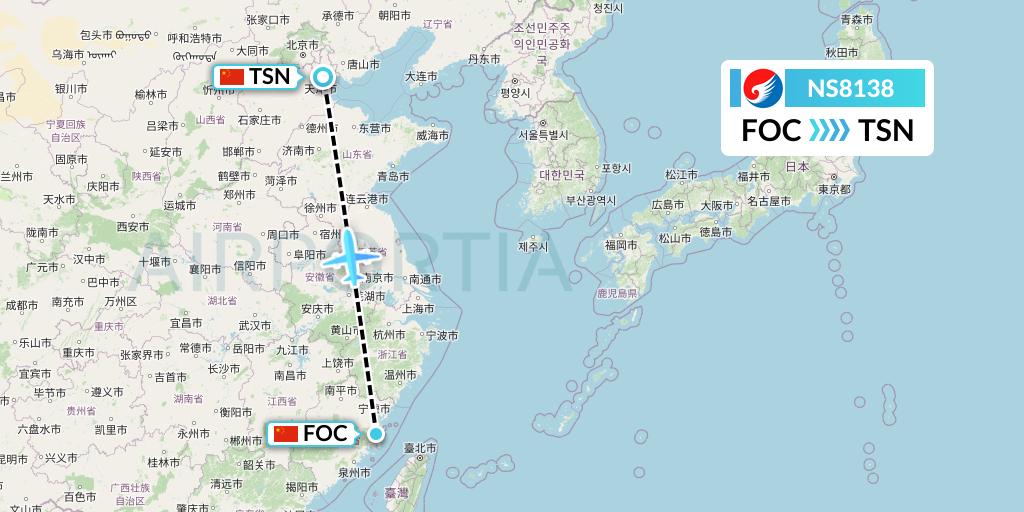 NS8138 Hebei Airlines Flight Map: Fuzhou to Tianjin