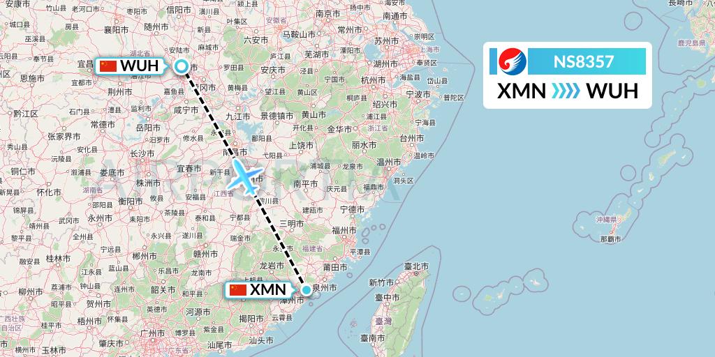 NS8357 Hebei Airlines Flight Map: Xiamen to Wuhan