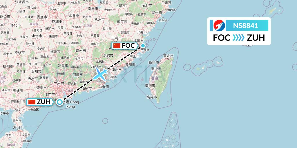 NS8841 Hebei Airlines Flight Map: Fuzhou to Zhuhai