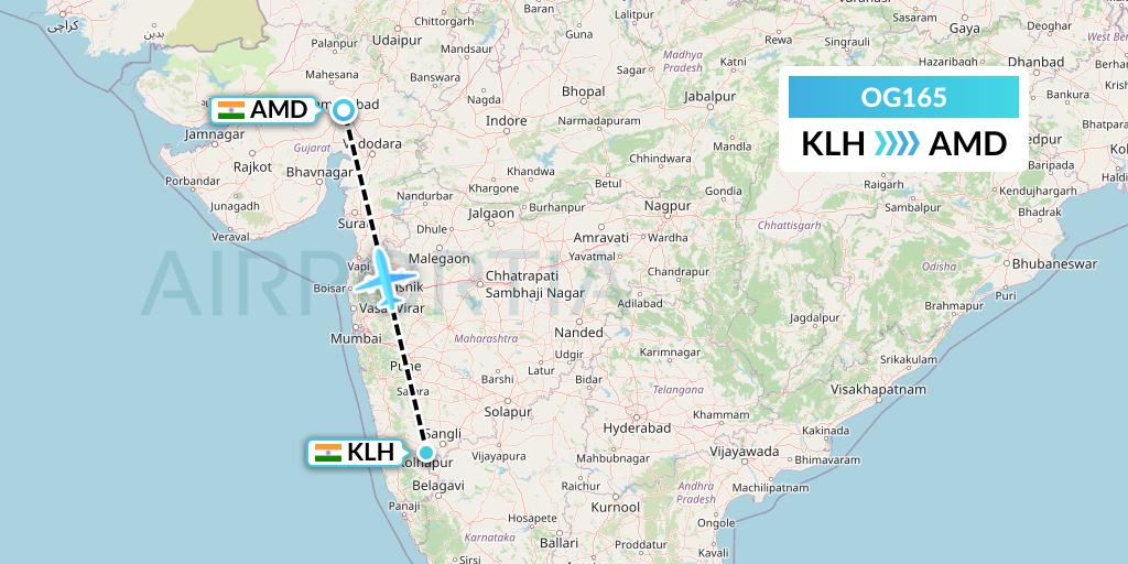 OG165 Fly Play Flight Map: India to Ahmedabad
