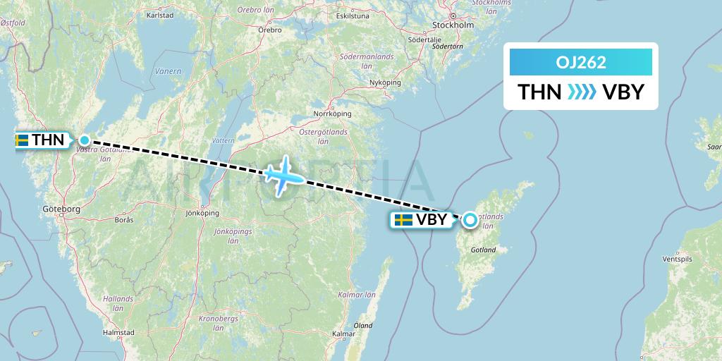 OJ262 NyxAir Flight Map: Trollhattan to Visby