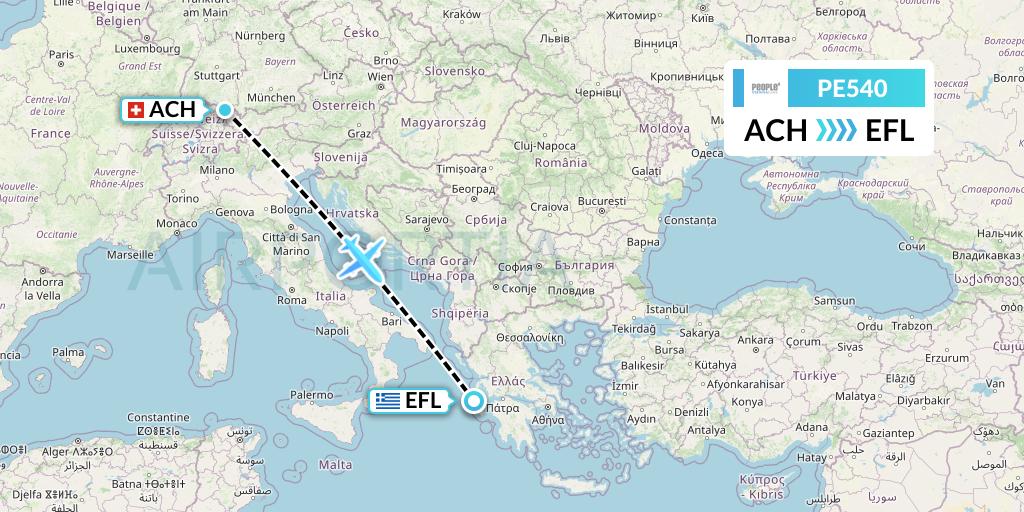 PE540 People's Viennaline Flight Map: St. Gallen to Kefalonia