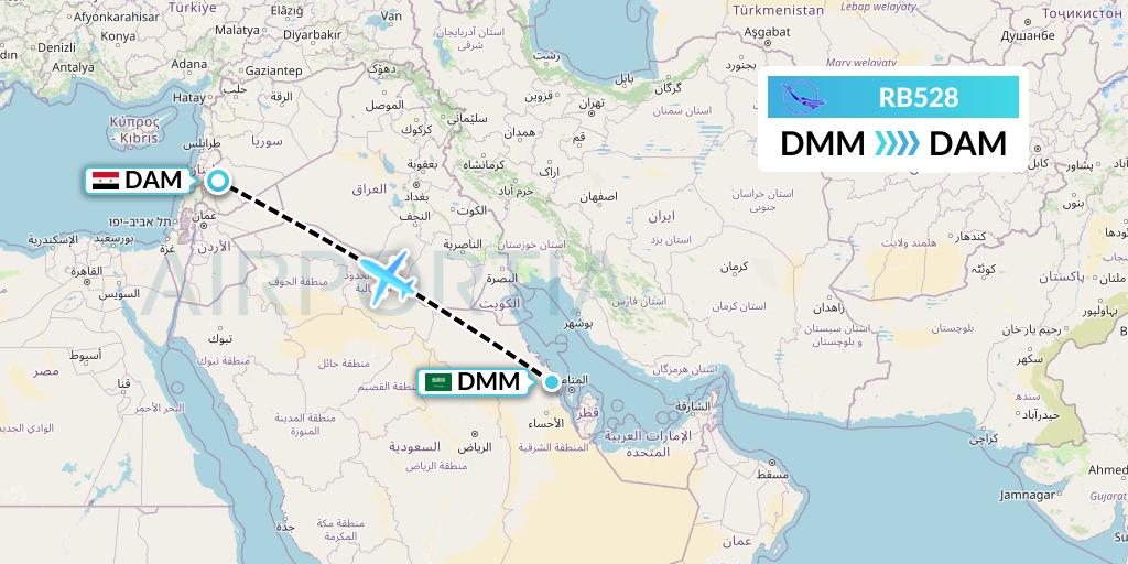 RB528 Syrian Air Flight Map: Dammam to Damascus