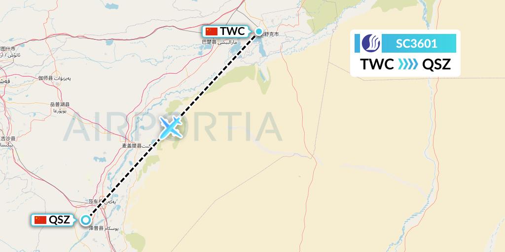 SC3601 Shandong Airlines Flight Map: Kashgar to Hotan