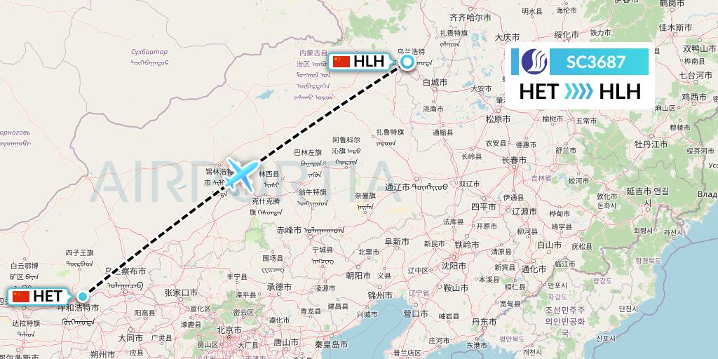 SC3687 Shandong Airlines Flight Map: Hohhot to Ulanhot