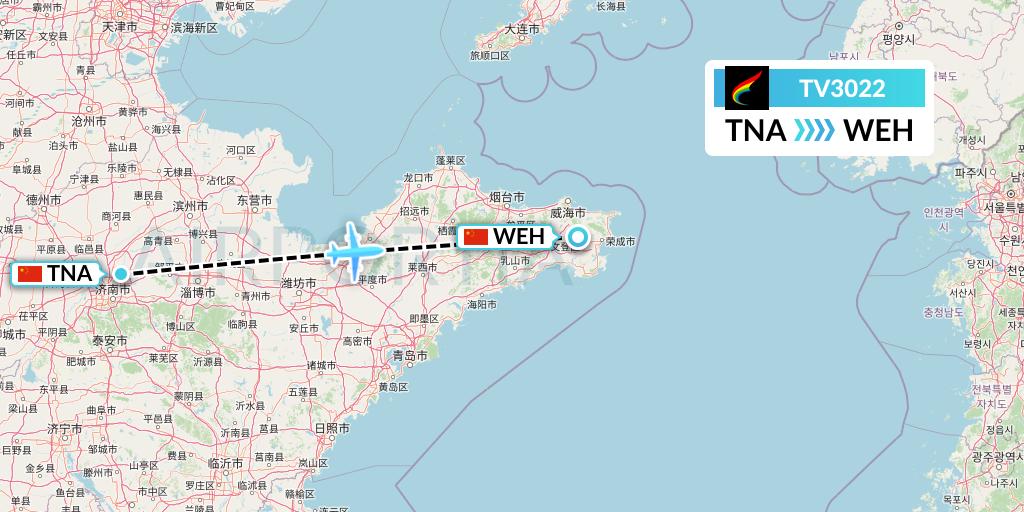 TV3022 Tibet Airlines Flight Map: Jinan to Weihai