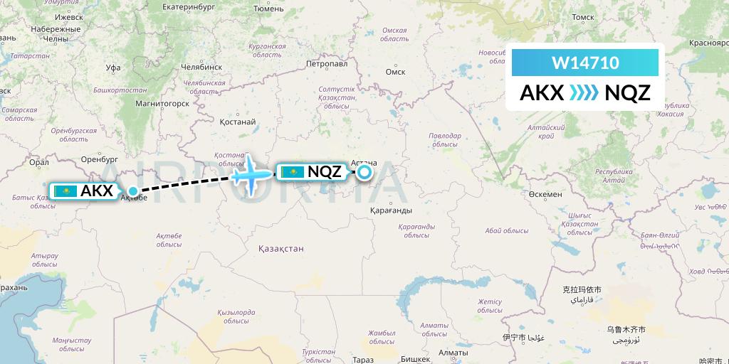 W14710 World Ticket Ltd Flight Map: Aktobe to Astana