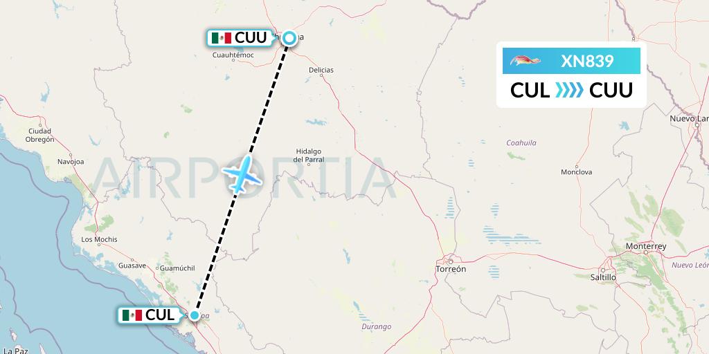 XN839 Express Air Flight Map: Culiacan to Chihuahua