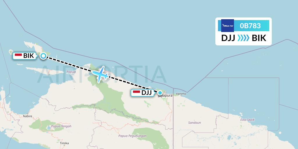 0B783 Blue Air Flight Map: Jayapura to Biak