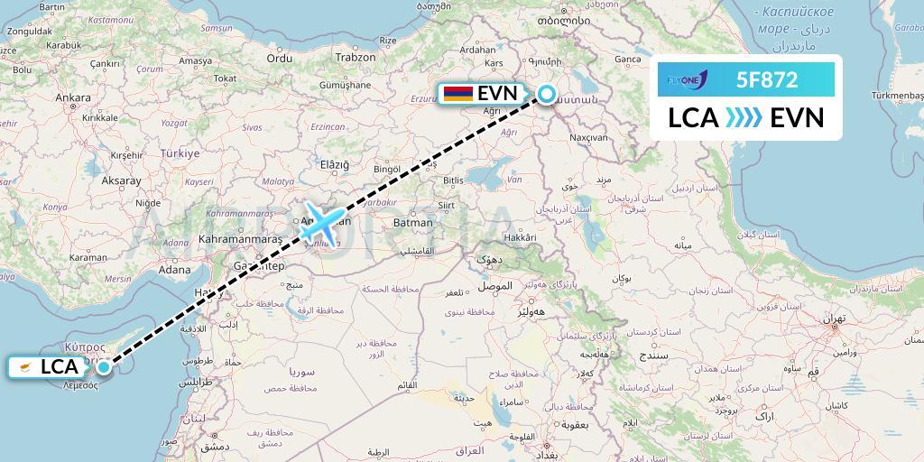 5F872 Fly One Flight Map: Larnaca to Yerevan