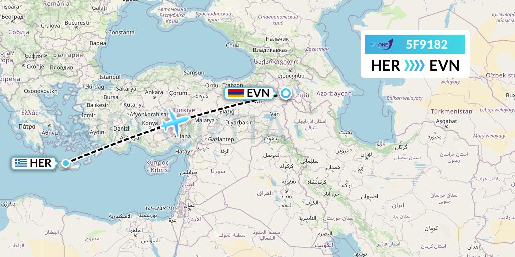 5F9182 Fly One Flight Map: Heraklion to Yerevan