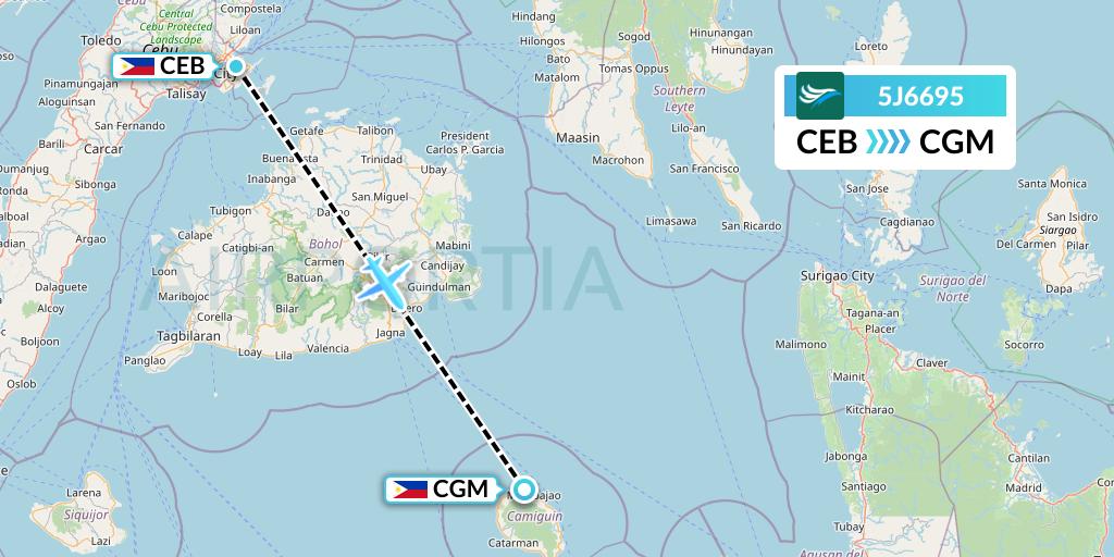 5J6695 CEBU Pacific Air Flight Map: Cebu to Philippines