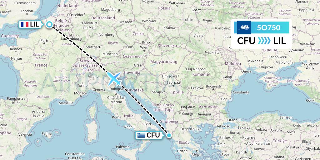5O750 ASL Airlines France Flight Map: Corfu to Lille