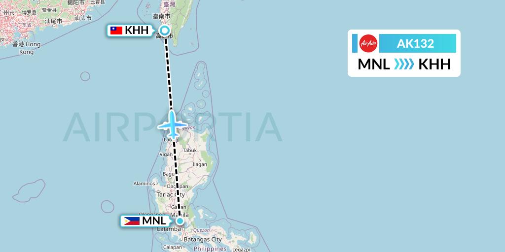 AK132 AirAsia Flight Map: Manila to Kaohsiung