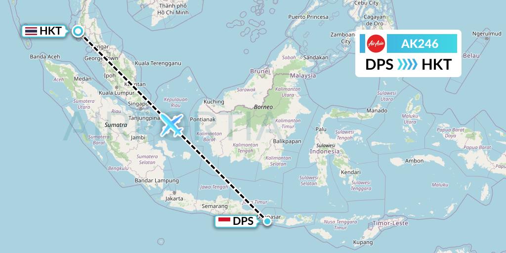 AK246 AirAsia Flight Map: Denpasar to Phuket