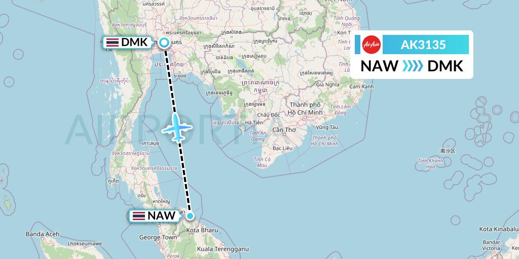 AK3135 AirAsia Flight Map: Narathiwat to Bangkok