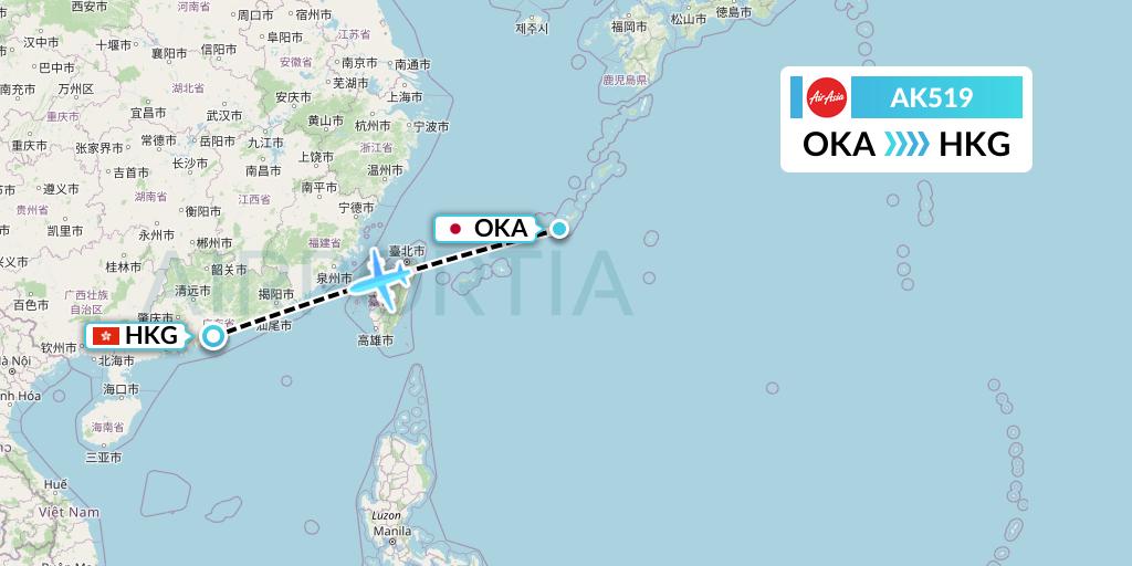 AK519 AirAsia Flight Map: Naha to Hong Kong