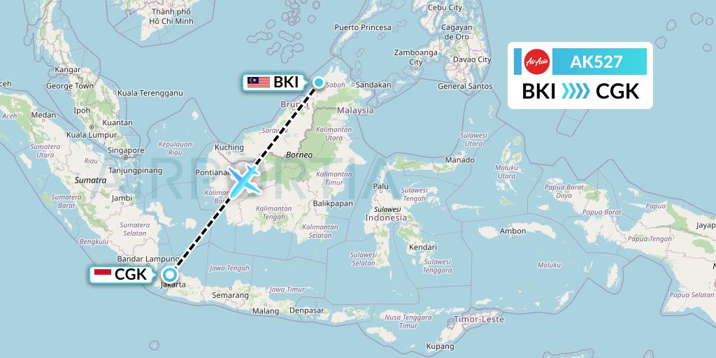 AK527 AirAsia Flight Map: Kota Kinabalu to Jakarta