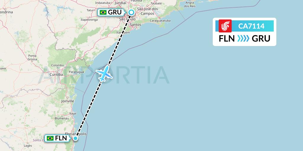 CA7114 Air China Flight Map: Florianopolis to Sao Paulo