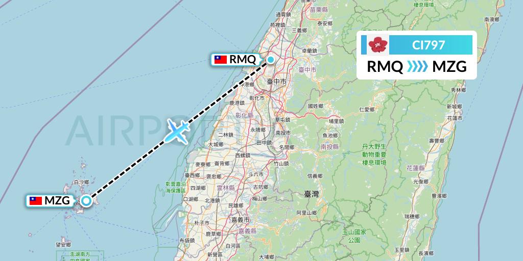 CI797 China Airlines Flight Map: Taichung to Makung