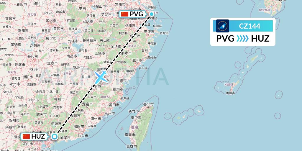 CZ144 China Southern Airlines Flight Map: Shanghai to Huizhou
