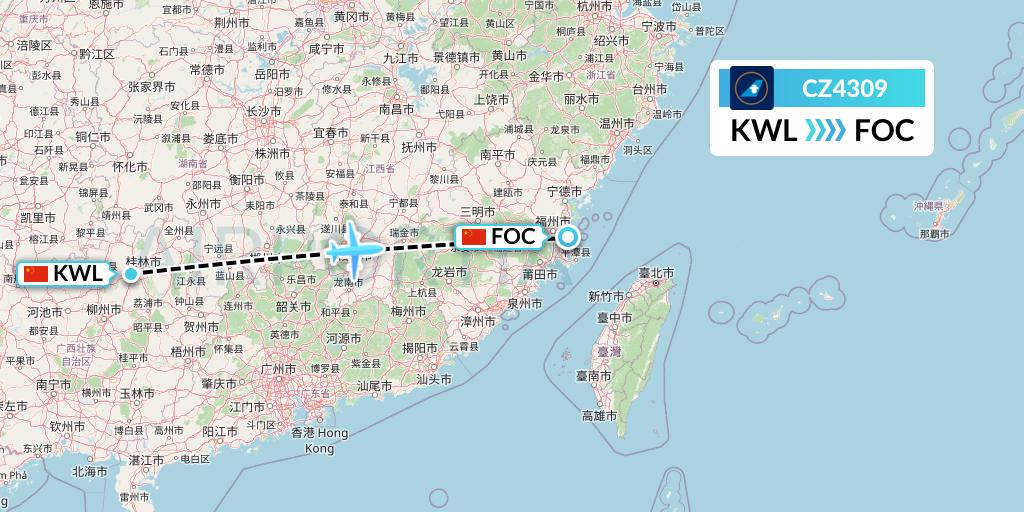 CZ4309 China Southern Airlines Flight Map: Guilin to Fuzhou