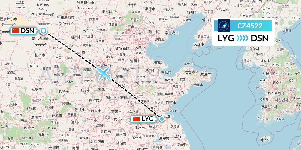 CZ4522 China Southern Airlines Flight Map: Lianyungang to Dongsheng