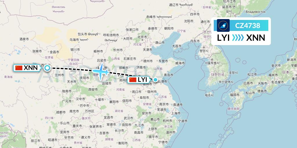 CZ4738 China Southern Airlines Flight Map: Linyi to Xining