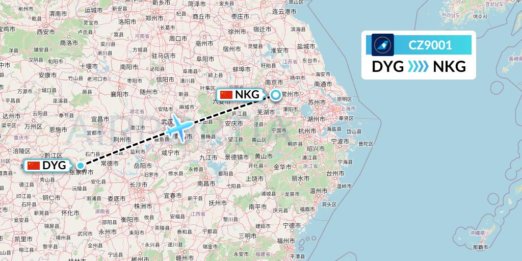 CZ9001 China Southern Airlines Flight Map: Dayong to Nanjing