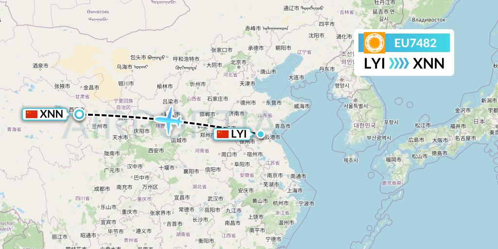 EU7482 Chengdu Airlines Flight Map: Linyi to Xining