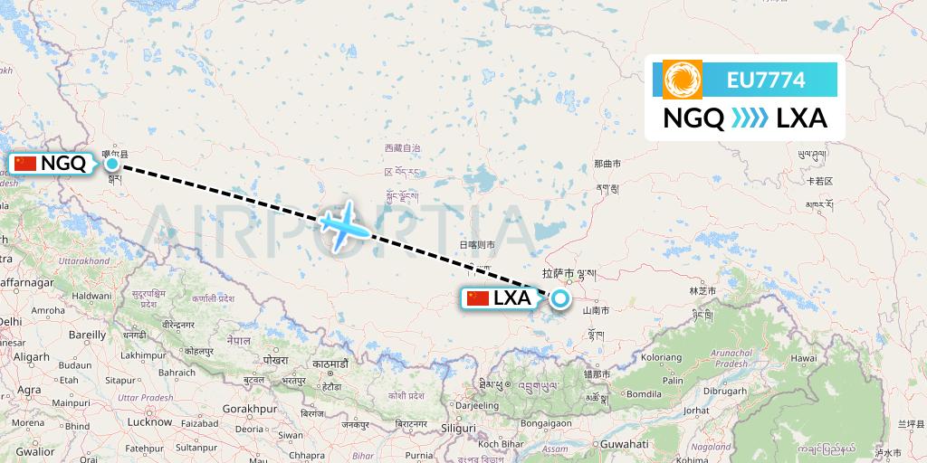EU7774 Chengdu Airlines Flight Map: Ngari to Lhasa