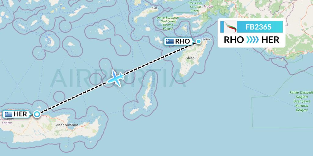 FB2365 Bulgaria Air Flight Map: Rhodes to Heraklion